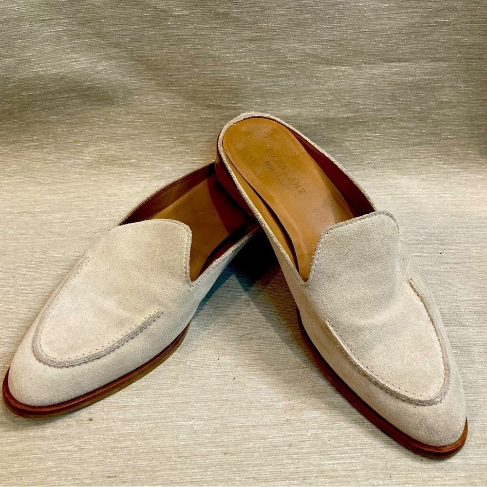 EVERLANE Sz 7 Suede Slip On Modern Almond  Toe Made in Italy Mules